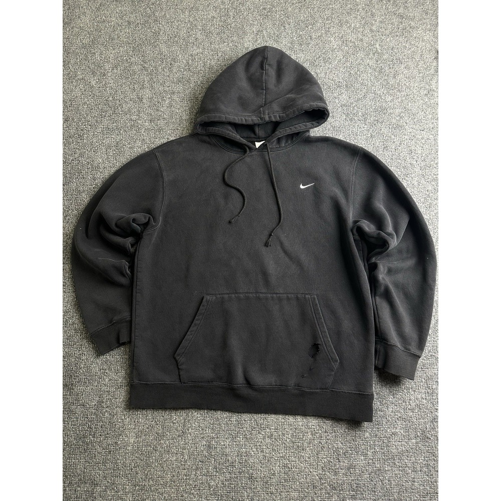Mens Nike Black Faded Distressed Pullover Hoodie Sweatshirt, Size L